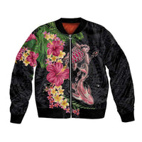 Hawaiian Tropical Plants Turtle and Shark Bomber Jacket Polynesian Art Tattoo