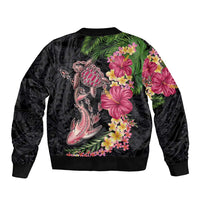 Hawaiian Tropical Plants Turtle and Shark Bomber Jacket Polynesian Art Tattoo