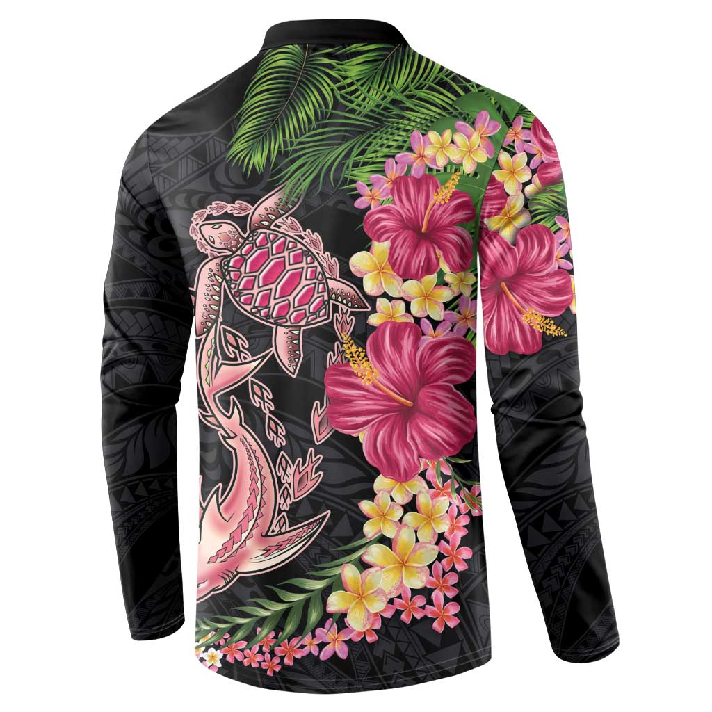 Hawaiian Tropical Plants Turtle and Shark Button Sweatshirt Polynesian Art Tattoo LT03 - Polynesian Pride