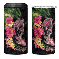 Hawaiian Tropical Plants Turtle and Shark 4 in 1 Can Cooler Tumbler Polynesian Art Tattoo