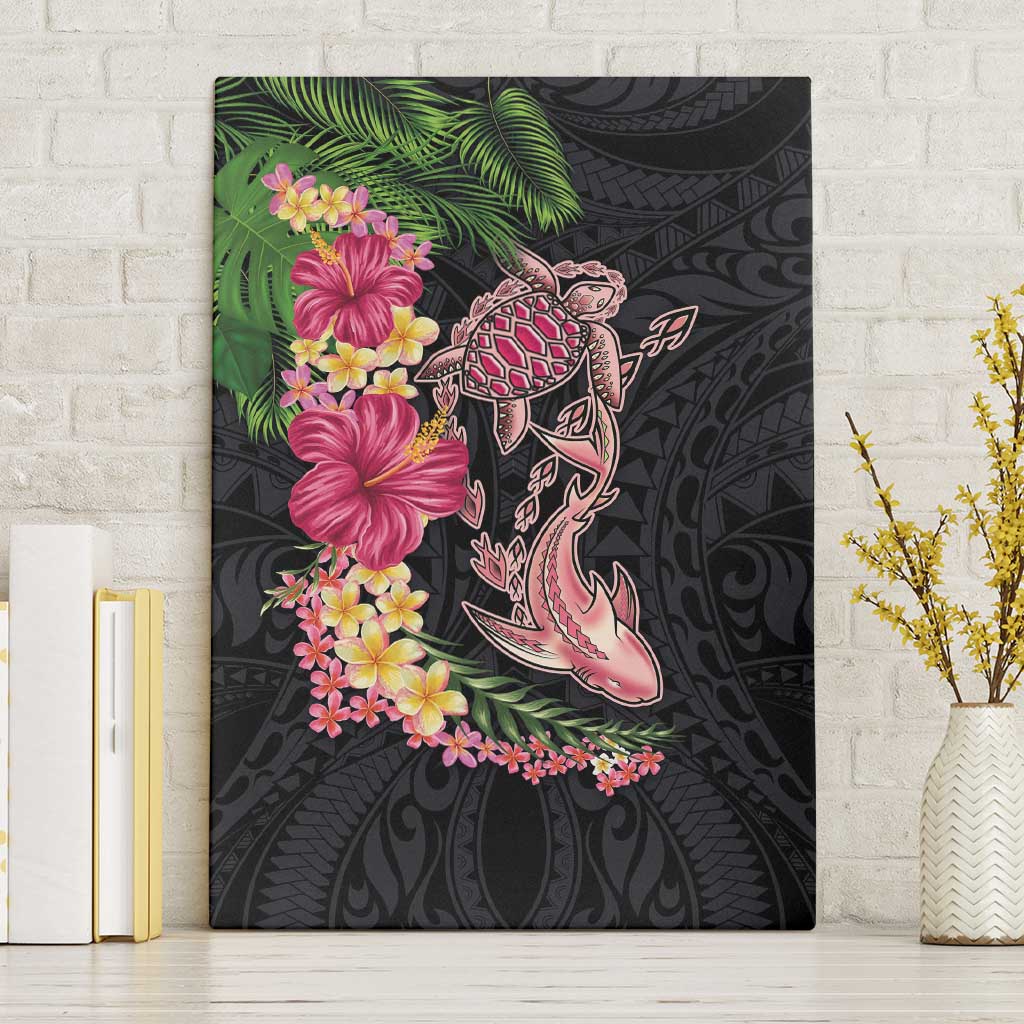 Hawaiian Tropical Plants Turtle and Shark Canvas Wall Art Polynesian Art Tattoo LT03 Without Frame Black - Polynesian Pride