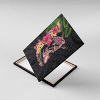 Hawaiian Tropical Plants Turtle and Shark Canvas Wall Art Polynesian Art Tattoo LT03 With Frame Black - Polynesian Pride