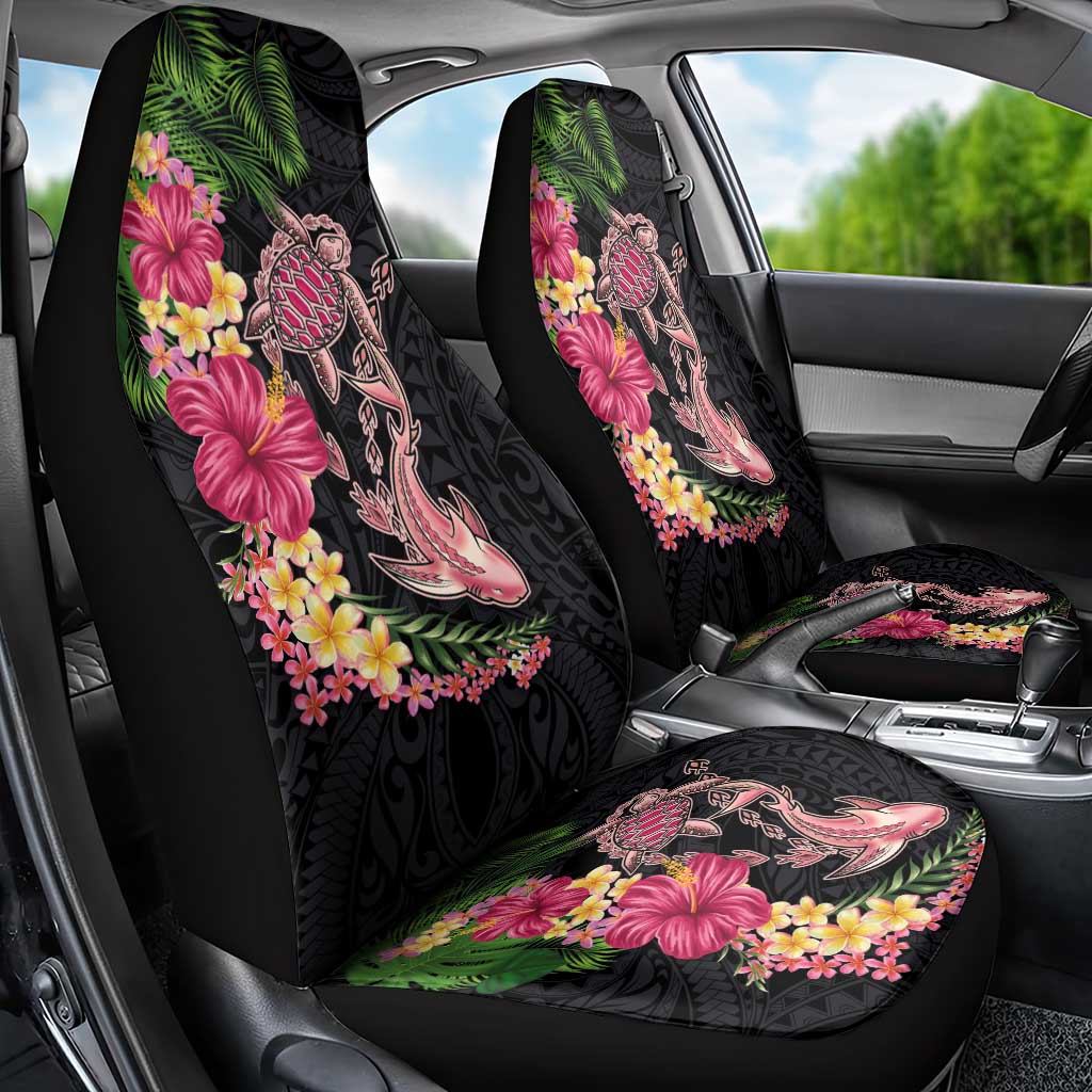 Hawaiian Tropical Plants Turtle and Shark Car Seat Cover Polynesian Art Tattoo