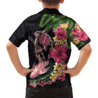 Hawaiian Tropical Plants Turtle and Shark Family Matching Long Sleeve Bodycon Dress and Hawaiian Shirt Polynesian Art Tattoo