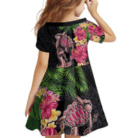 Hawaiian Tropical Plants Turtle and Shark Family Matching Long Sleeve Bodycon Dress and Hawaiian Shirt Polynesian Art Tattoo