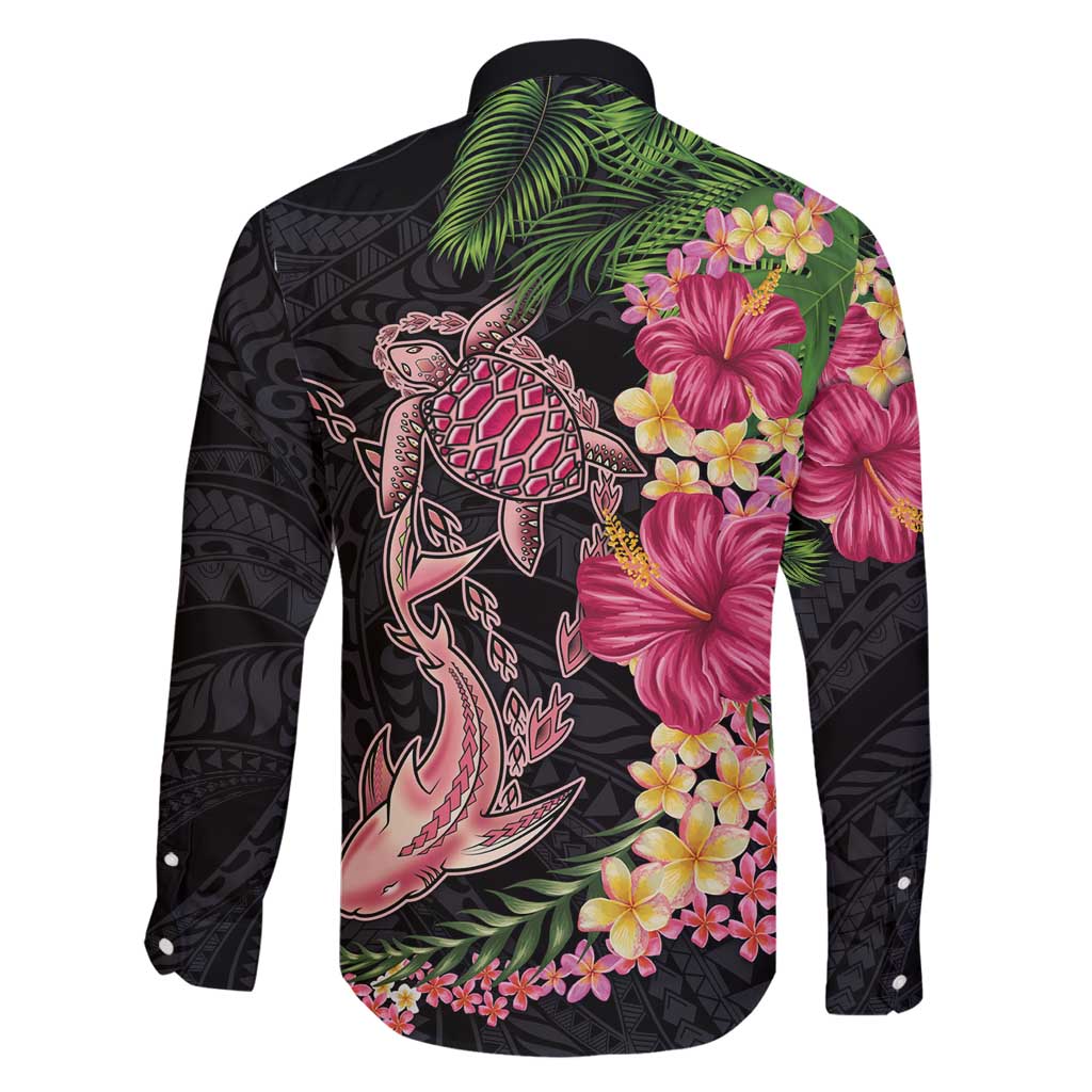 Hawaiian Tropical Plants Turtle and Shark Family Matching Off Shoulder Maxi Dress and Hawaiian Shirt Polynesian Art Tattoo