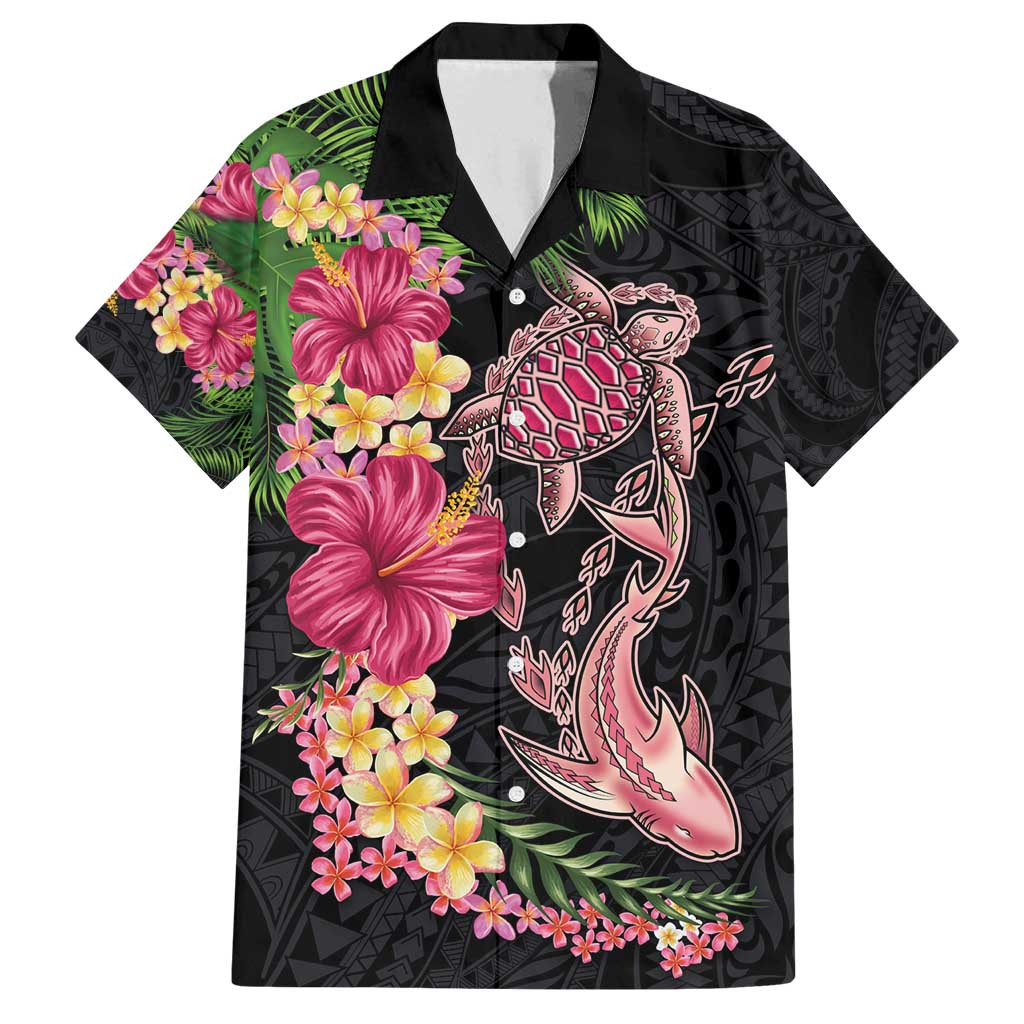 Hawaiian Tropical Plants Turtle and Shark Family Matching Puletasi and Hawaiian Shirt Polynesian Art Tattoo