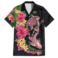 Hawaiian Tropical Plants Turtle and Shark Family Matching Puletasi and Hawaiian Shirt Polynesian Art Tattoo