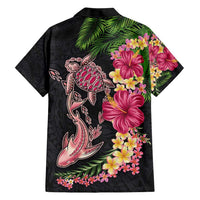 Hawaiian Tropical Plants Turtle and Shark Family Matching Short Sleeve Bodycon Dress and Hawaiian Shirt Polynesian Art Tattoo