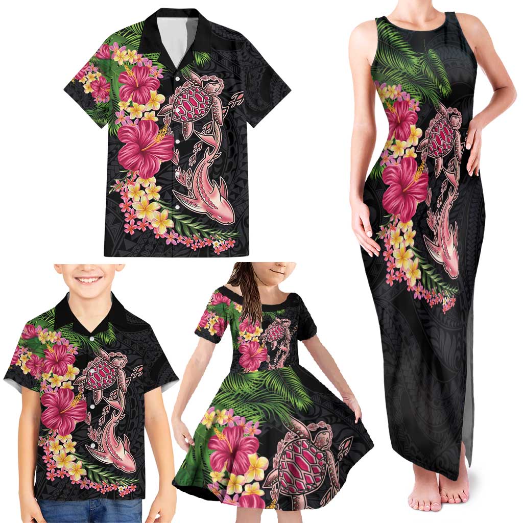 Hawaiian Tropical Plants Turtle and Shark Family Matching Tank Maxi Dress and Hawaiian Shirt Polynesian Art Tattoo LT03 - Polynesian Pride