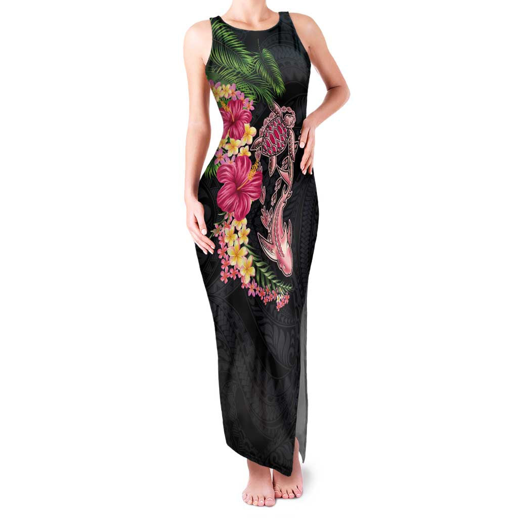 Hawaiian Tropical Plants Turtle and Shark Family Matching Tank Maxi Dress and Hawaiian Shirt Polynesian Art Tattoo