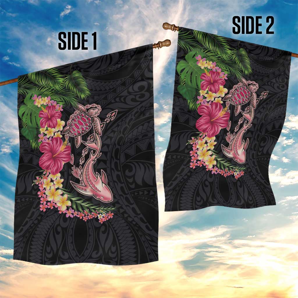 Hawaiian Tropical Plants Turtle and Shark Garden Flag Polynesian Art Tattoo