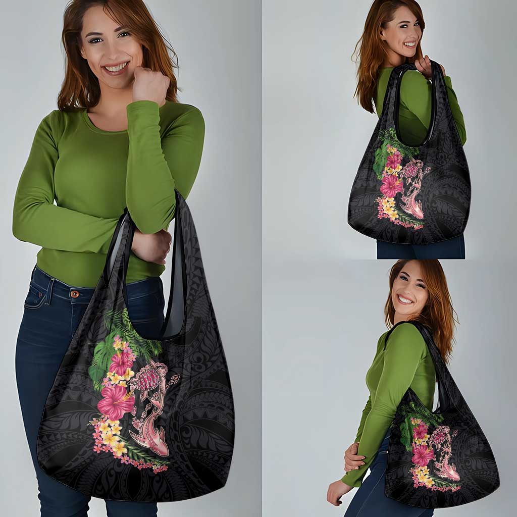 Hawaiian Tropical Plants Turtle and Shark Grocery Bag Polynesian Art Tattoo LT03 - Polynesian Pride