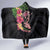 Hawaiian Tropical Plants Turtle and Shark Hooded Blanket Polynesian Art Tattoo