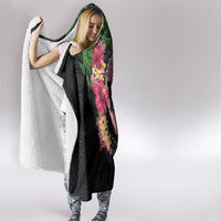 Hawaiian Tropical Plants Turtle and Shark Hooded Blanket Polynesian Art Tattoo