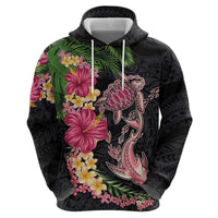 Hawaiian Tropical Plants Turtle and Shark Hoodie Polynesian Art Tattoo