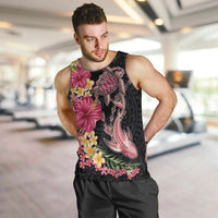 Hawaiian Tropical Plants Turtle and Shark Men Tank Top Polynesian Art Tattoo LT03 Black - Polynesian Pride