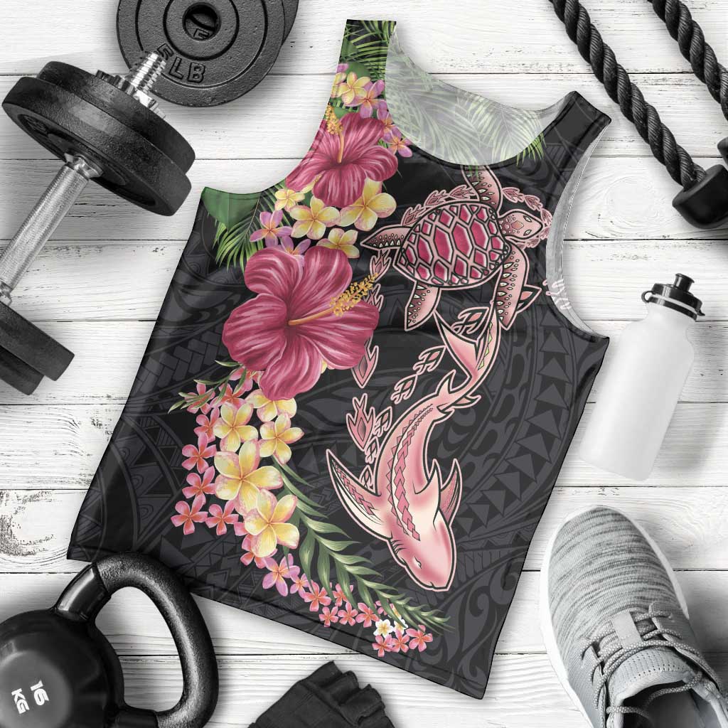 Hawaiian Tropical Plants Turtle and Shark Men Tank Top Polynesian Art Tattoo LT03 - Polynesian Pride