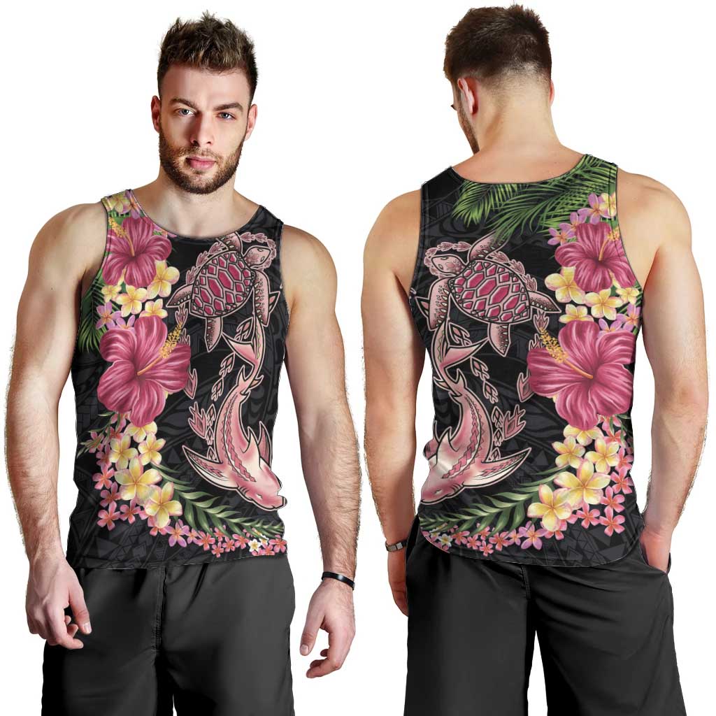 Hawaiian Tropical Plants Turtle and Shark Men Tank Top Polynesian Art Tattoo LT03 - Polynesian Pride