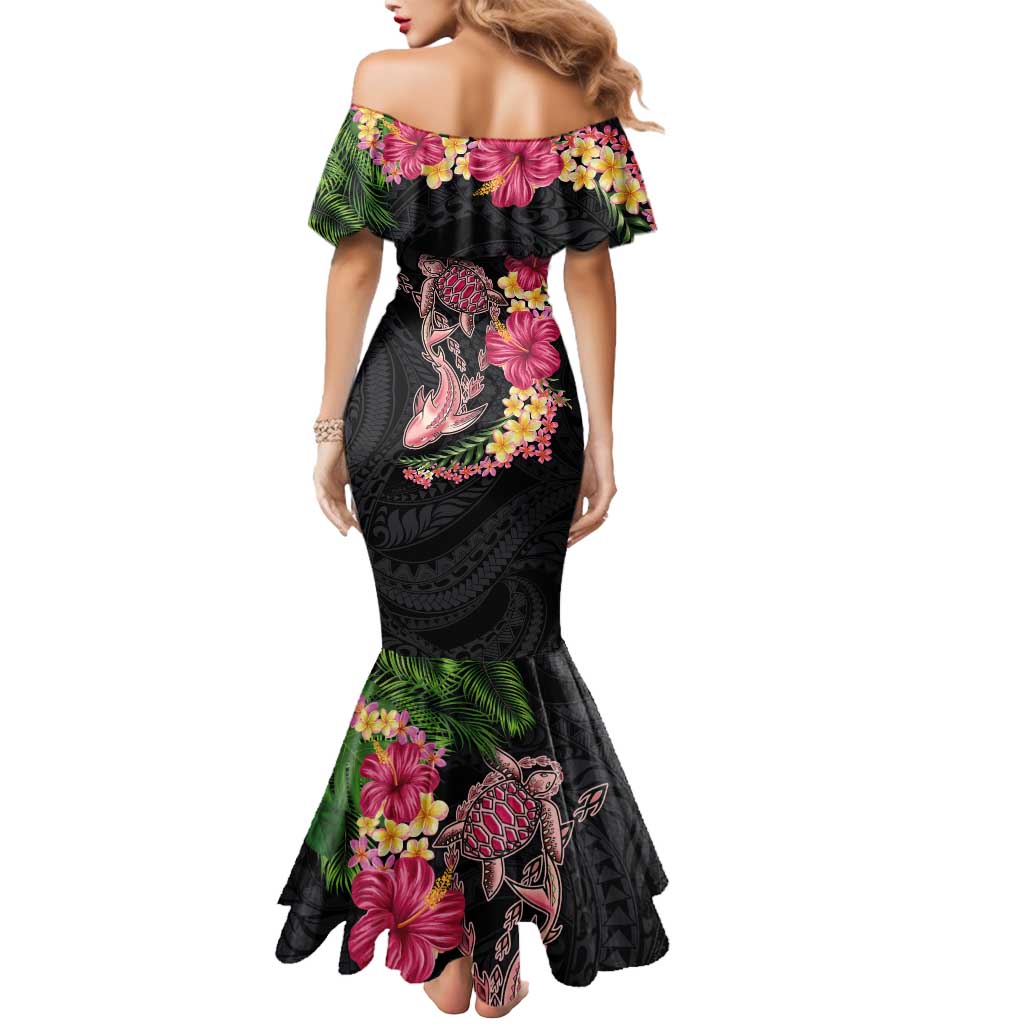 Hawaiian Tropical Plants Turtle and Shark Mermaid Dress Polynesian Art Tattoo