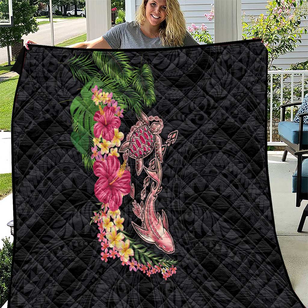 Hawaiian Tropical Plants Turtle and Shark Quilt Polynesian Art Tattoo