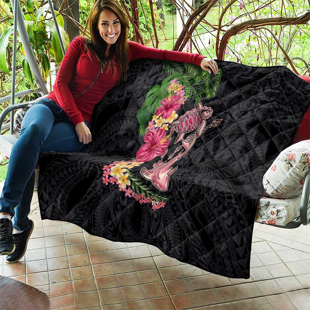Hawaiian Tropical Plants Turtle and Shark Quilt Polynesian Art Tattoo