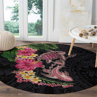 Hawaiian Tropical Plants Turtle and Shark Round Carpet Polynesian Art Tattoo