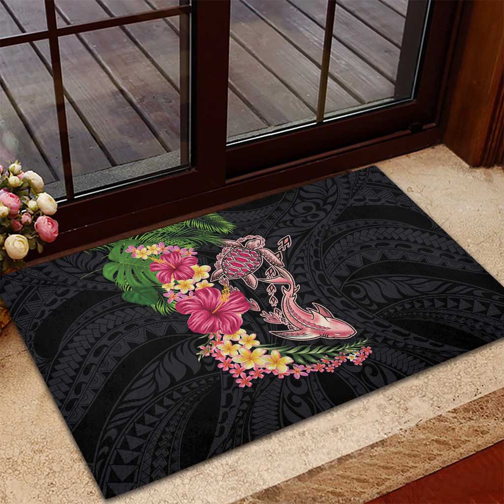 Hawaiian Tropical Plants Turtle and Shark Rubber Doormat Polynesian Art Tattoo LT03 - Polynesian Pride