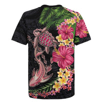 Hawaiian Tropical Plants Turtle and Shark Rugby Jersey Polynesian Art Tattoo LT03 - Polynesian Pride