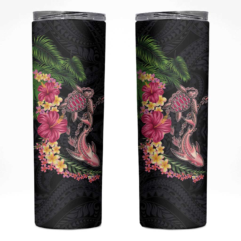 Hawaiian Tropical Plants Turtle and Shark Skinny Tumbler Polynesian Art Tattoo