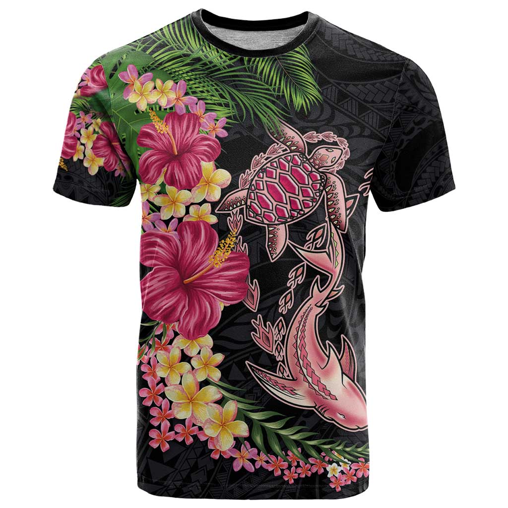 Hawaiian Tropical Plants Turtle and Shark T Shirt Polynesian Art Tattoo