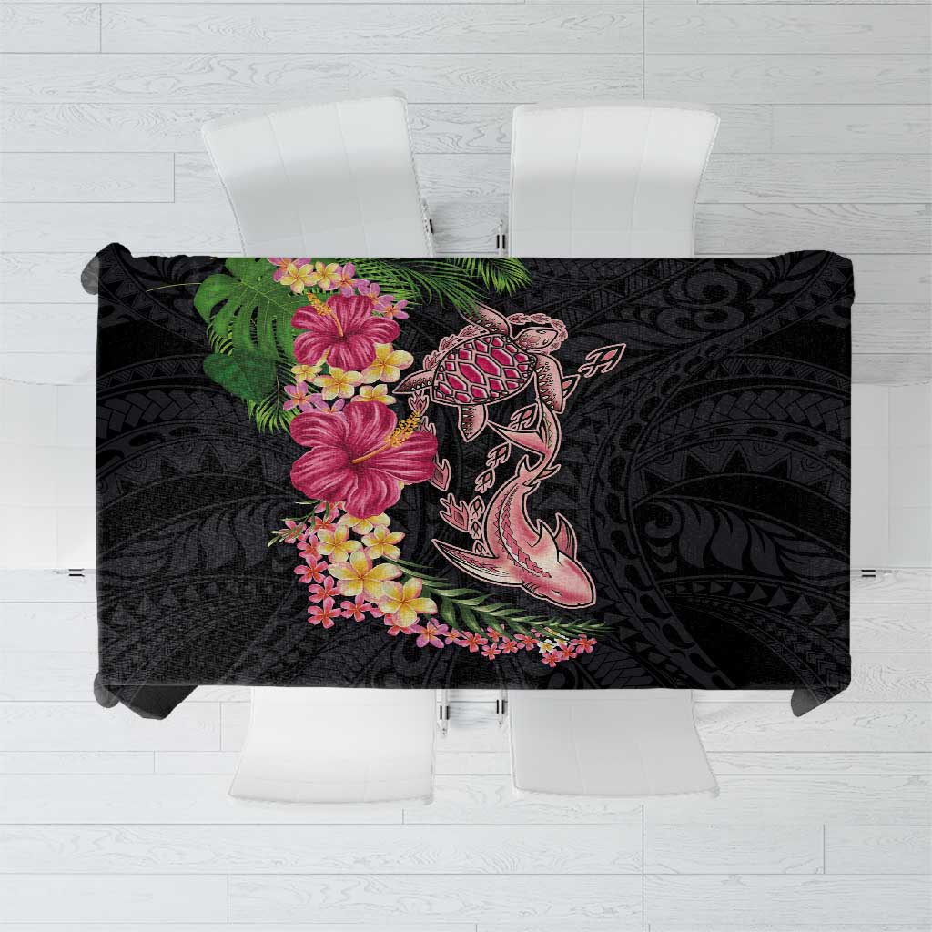 Hawaiian Tropical Plants Turtle and Shark Tablecloth Polynesian Art Tattoo LT03 Black - Polynesian Pride