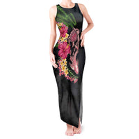 Hawaiian Tropical Plants Turtle and Shark Tank Maxi Dress Polynesian Art Tattoo