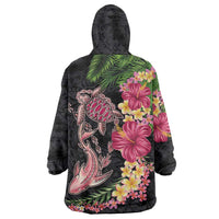 Hawaiian Tropical Plants Turtle and Shark Wearable Blanket Hoodie Polynesian Art Tattoo LT03 - Polynesian Pride
