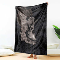 Hawaiian Tropical Plants Turtle and Shark Blanket Polynesian Art Tattoo Grayscale Color