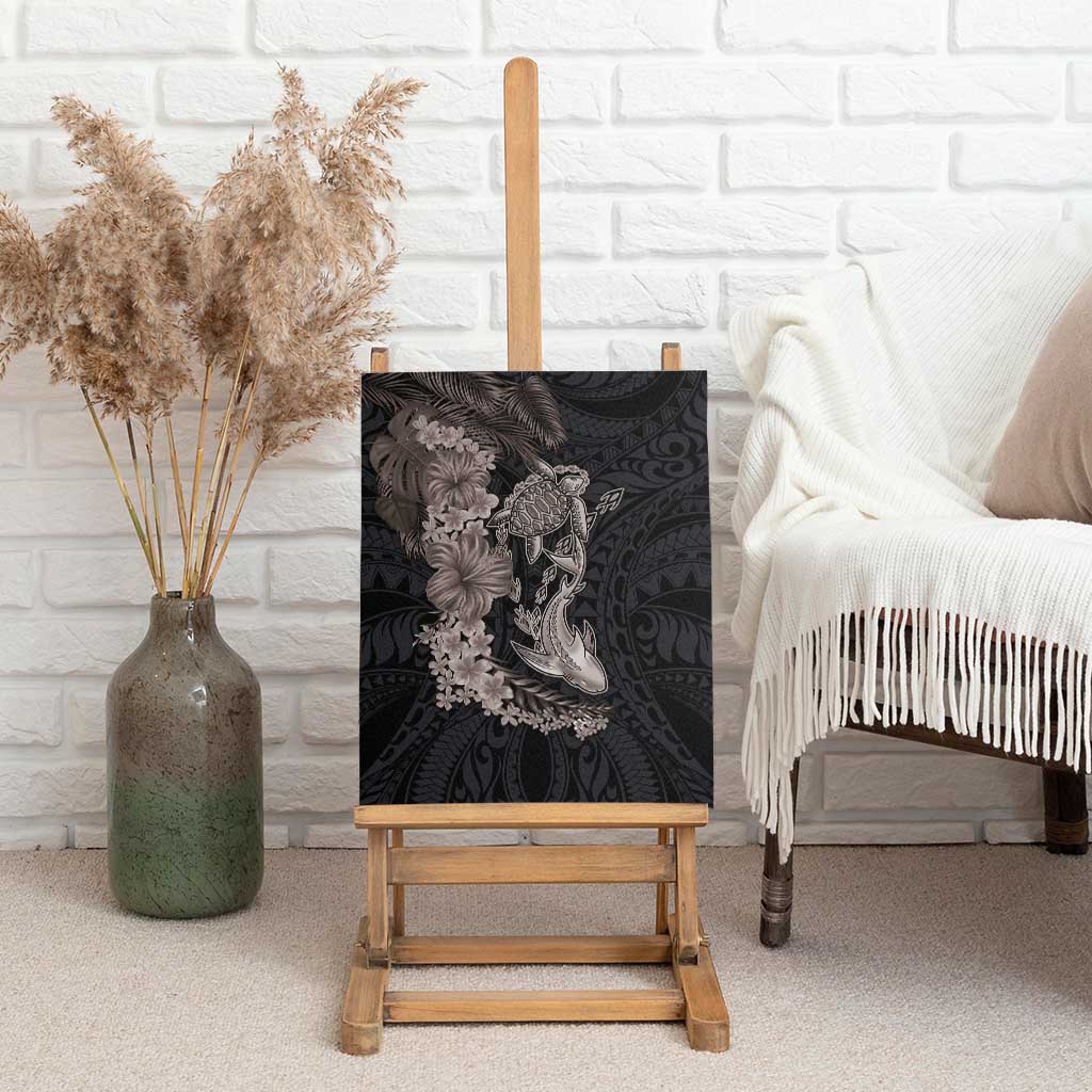 Hawaiian Tropical Plants Turtle and Shark Canvas Wall Art Polynesian Art Tattoo Grayscale Color LT03 - Polynesian Pride