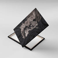 Hawaiian Tropical Plants Turtle and Shark Canvas Wall Art Polynesian Art Tattoo Grayscale Color LT03 With Frame Black - Polynesian Pride