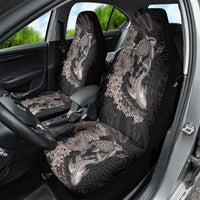 Hawaiian Tropical Plants Turtle and Shark Car Seat Cover Polynesian Art Tattoo Grayscale Color