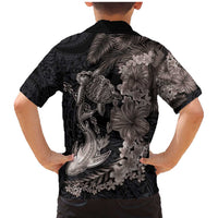 Hawaiian Tropical Plants Turtle and Shark Family Matching Mermaid Dress and Hawaiian Shirt Polynesian Art Tattoo Grayscale Color