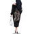 Hawaiian Tropical Plants Turtle and Shark Family Matching Off The Shoulder Long Sleeve Dress and Hawaiian Shirt Polynesian Art Tattoo Grayscale Color