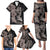 Hawaiian Tropical Plants Turtle and Shark Family Matching Puletasi and Hawaiian Shirt Polynesian Art Tattoo Grayscale Color