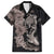 Hawaiian Tropical Plants Turtle and Shark Family Matching Puletasi and Hawaiian Shirt Polynesian Art Tattoo Grayscale Color