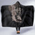 Hawaiian Tropical Plants Turtle and Shark Hooded Blanket Polynesian Art Tattoo Grayscale Color