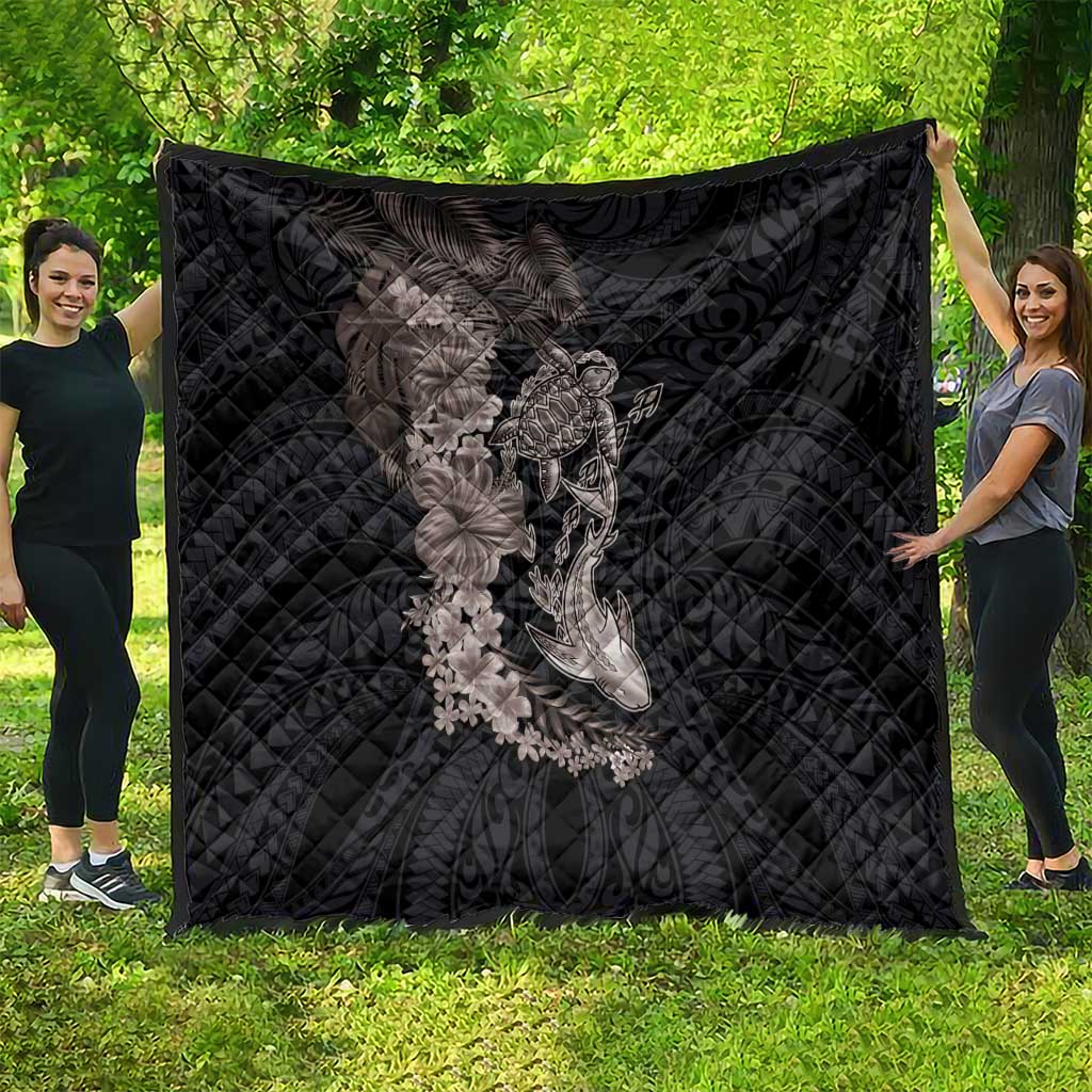 Hawaiian Tropical Plants Turtle and Shark Quilt Polynesian Art Tattoo Grayscale Color
