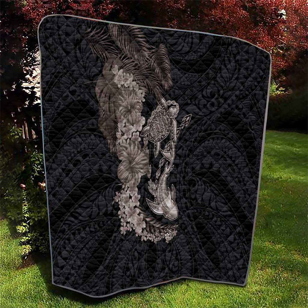Hawaiian Tropical Plants Turtle and Shark Quilt Polynesian Art Tattoo Grayscale Color
