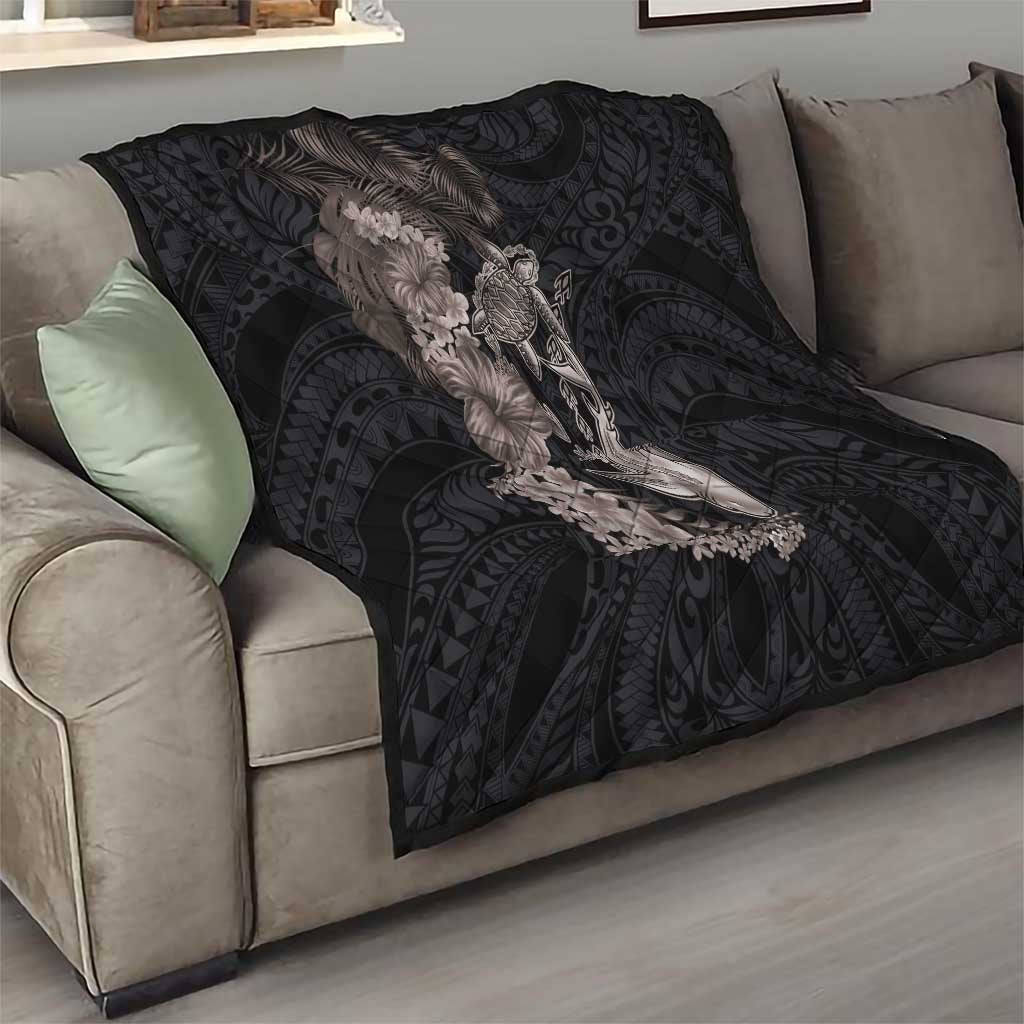 Hawaiian Tropical Plants Turtle and Shark Quilt Polynesian Art Tattoo Grayscale Color
