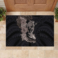 Hawaiian Tropical Plants Turtle and Shark Rubber Doormat Polynesian Art Tattoo Grayscale Color LT03 Black - Polynesian Pride
