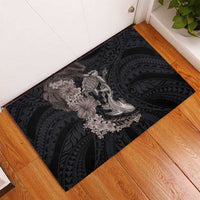 Hawaiian Tropical Plants Turtle and Shark Rubber Doormat Polynesian Art Tattoo Grayscale Color LT03 - Polynesian Pride