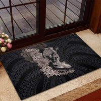 Hawaiian Tropical Plants Turtle and Shark Rubber Doormat Polynesian Art Tattoo Grayscale Color LT03 - Polynesian Pride