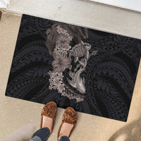 Hawaiian Tropical Plants Turtle and Shark Rubber Doormat Polynesian Art Tattoo Grayscale Color LT03 - Polynesian Pride